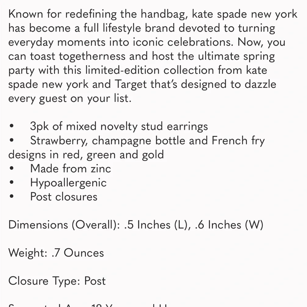 Kate Spade x Target stud Earrings Set with Strawberries, Fries & Champagne NIB - Picture 10 of 11
